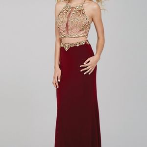 Jovani 2 piece Gown in gold & burgundy